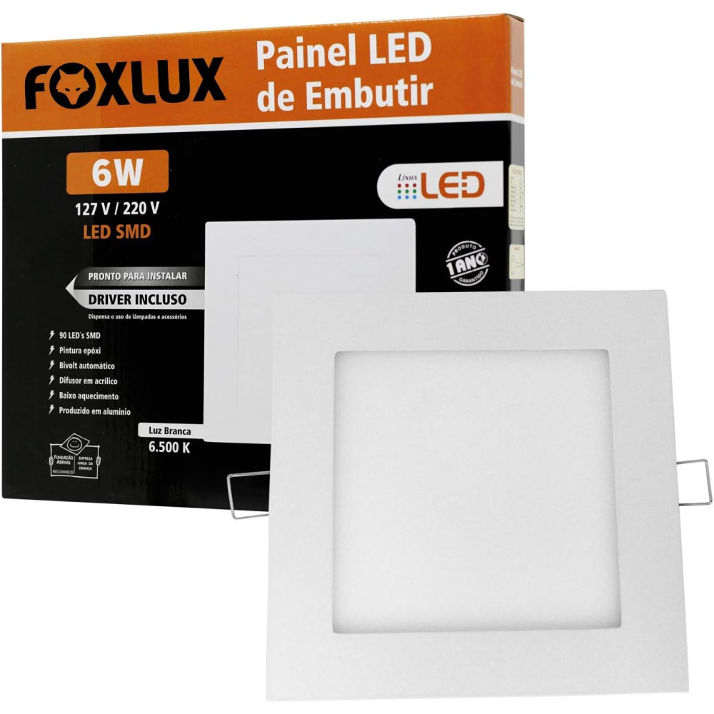 PAINEL LED EMB QUAD 6W 6500K FOXLUX