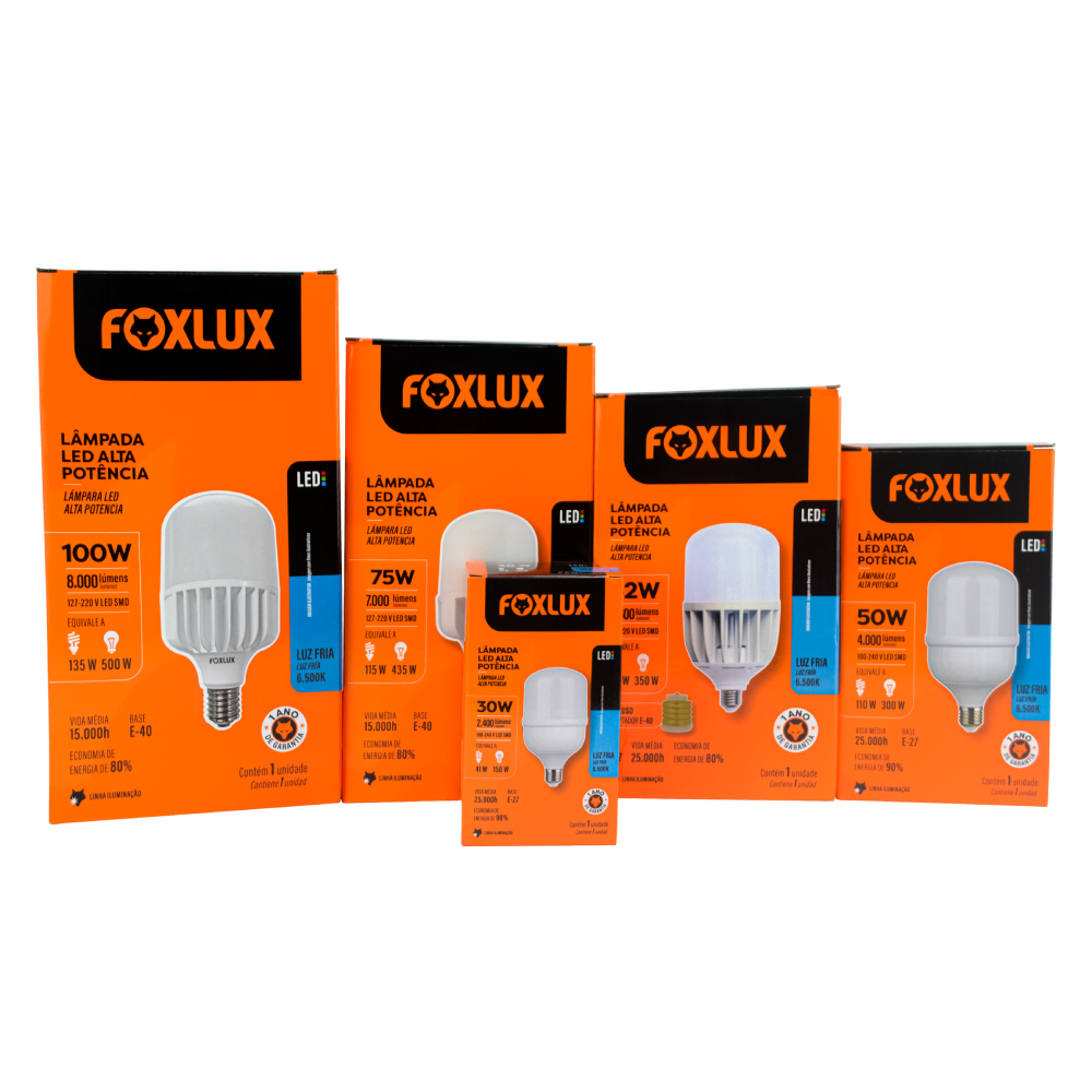 LAMPADA FOXLUX ALTA POTENCIA 75W 6500K- E40 LED90.91